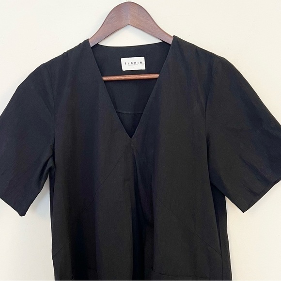Elohim by Sabrina Goh Nayeli Black Midi A-line Dress Size Small Cotton Pockets - Picture 2 of 10